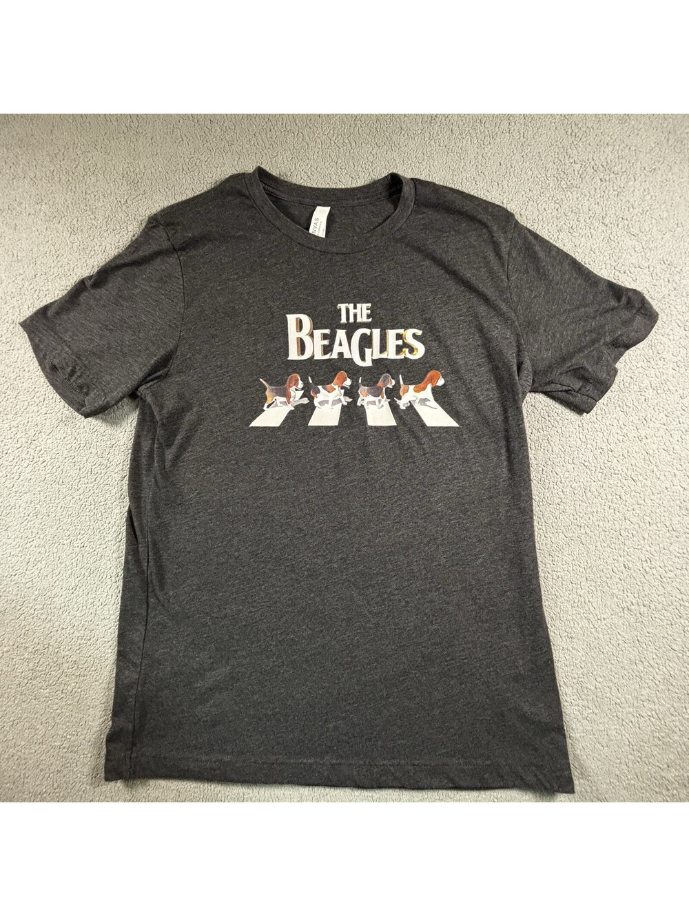 The Beagles Abbey Road Parody T-Shirt L Black Beatles Dog Lover Graphic Tee